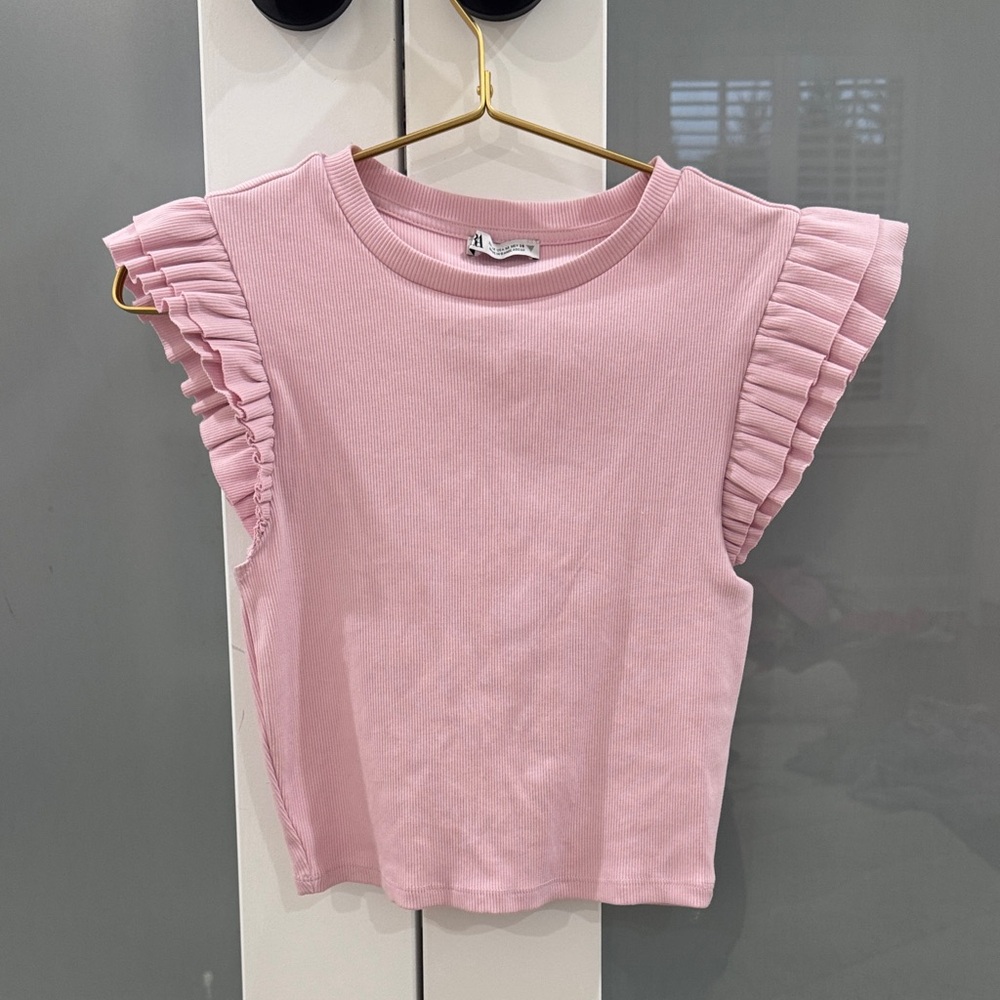 Zara Pink Ruffled Sleeve Crop Top